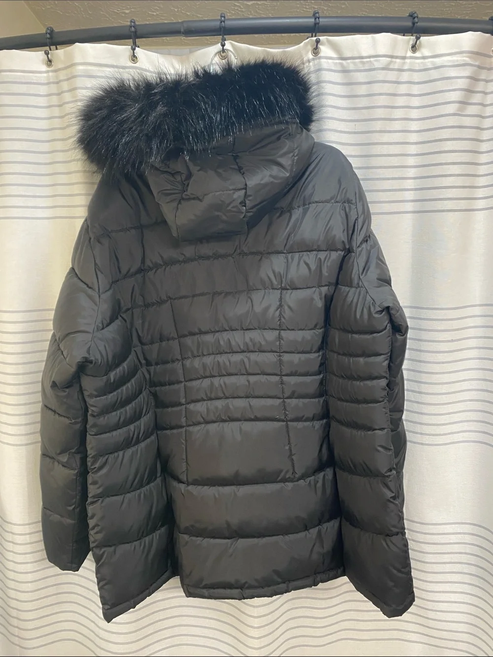 Calvin Klein Women's Black Quilted Puffer with Faux Fur Trim Hood